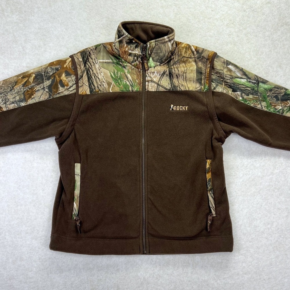 Rocky Camo Fleece Jacket Size M Polyester Brown Convertible Zip Off Sleeve Vest - Picture 2 of 13